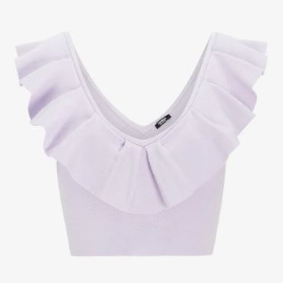 NWT Express Body Contour Ruffle V-Neck Cropped Sweater in Lilac Purple - size XL - Picture 3 of 3